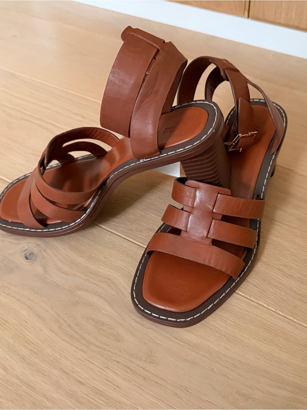 NWT H&M Leather Block Heel Sandals